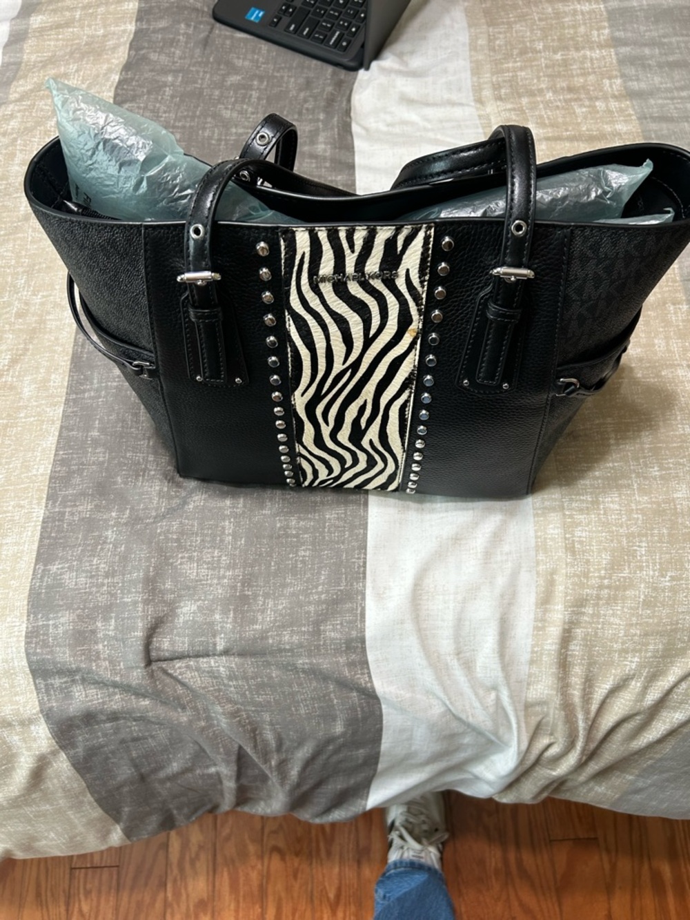 Black Zebra-Accent Tote Bag by